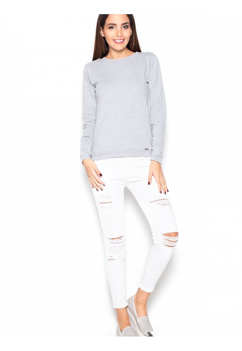 KATRUS Bluza dama gri - bumbac - croiala simpla - fundita decorativa -