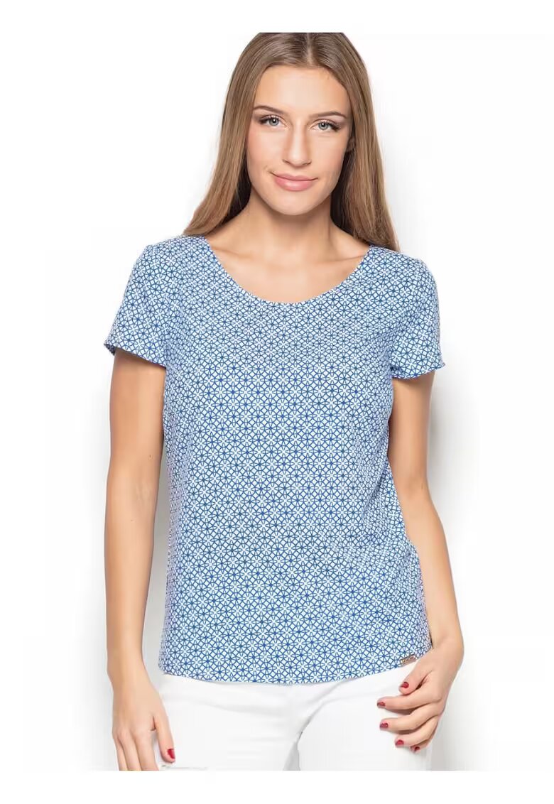 KATRUS Bluza dama model geometric - maneci scurte - albastru - textil -