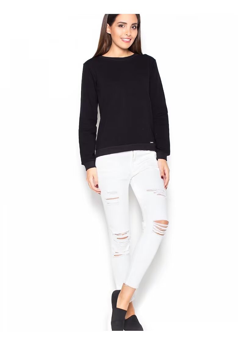 KATRUS Bluza dama neagra - bumbac - croiala simpla - fundita decorativa