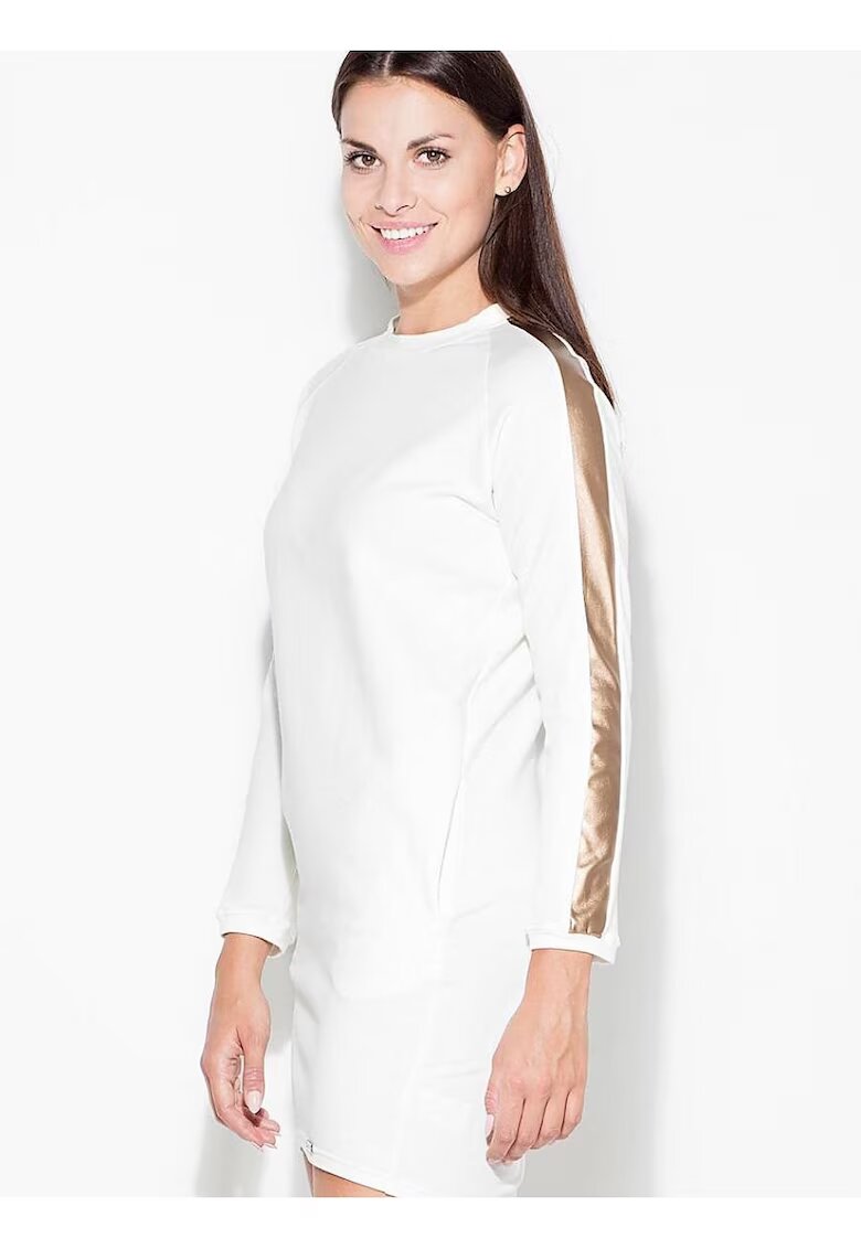 KATRUS Rochie eleganta maneci lungi cu insertie aurie - spate mai lung - bumbac 95% elastan 5%