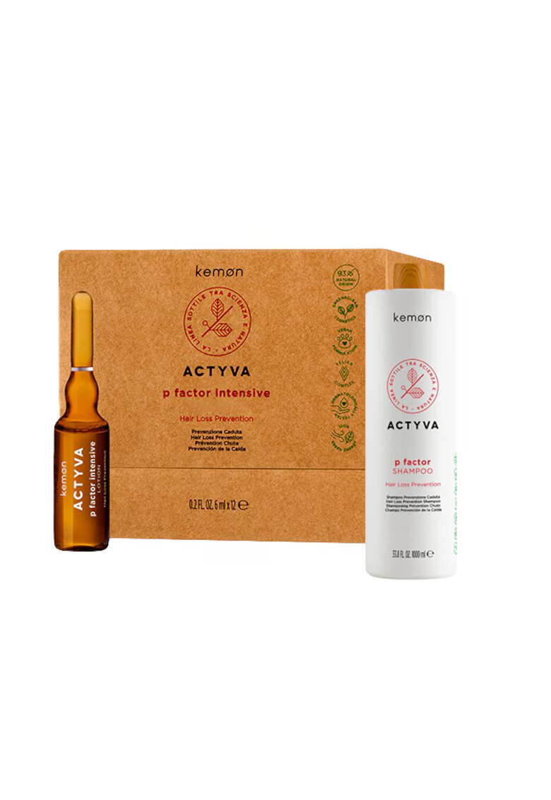 Kemon Set anti-caderea parului Actyva P Factor - Sampon 1000 ml - Lotiune 12 x 6 ml