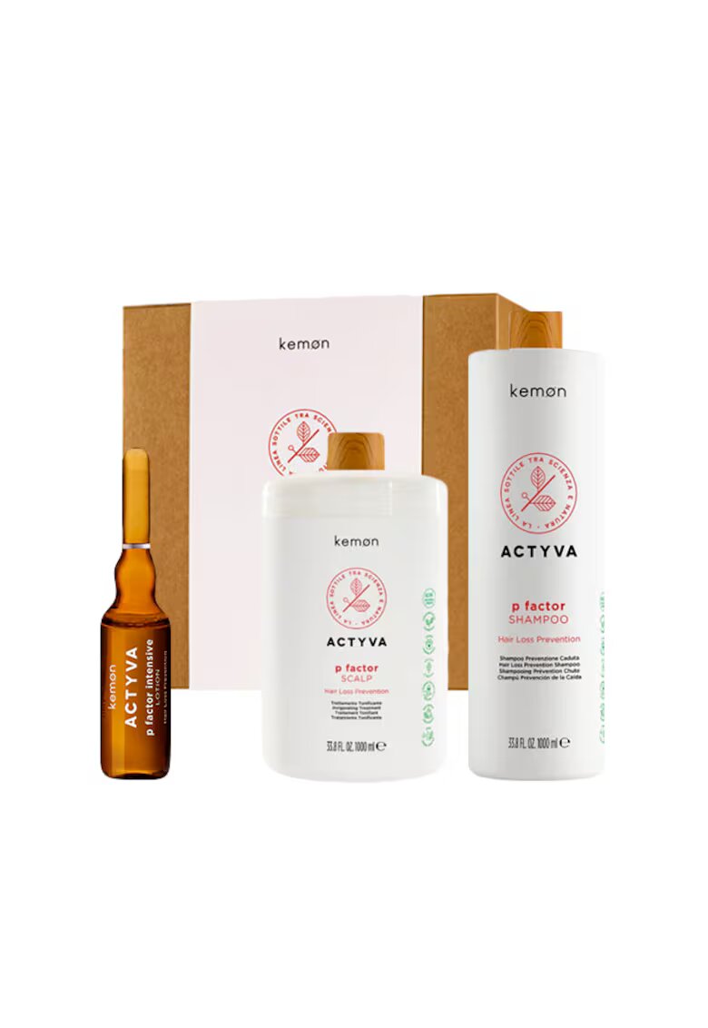 Kemon Set anti-caderea parului Actyva P Factor - Sampon 1000 ml - Tratament 1000 ml - Lotiune 12 x 6 ml