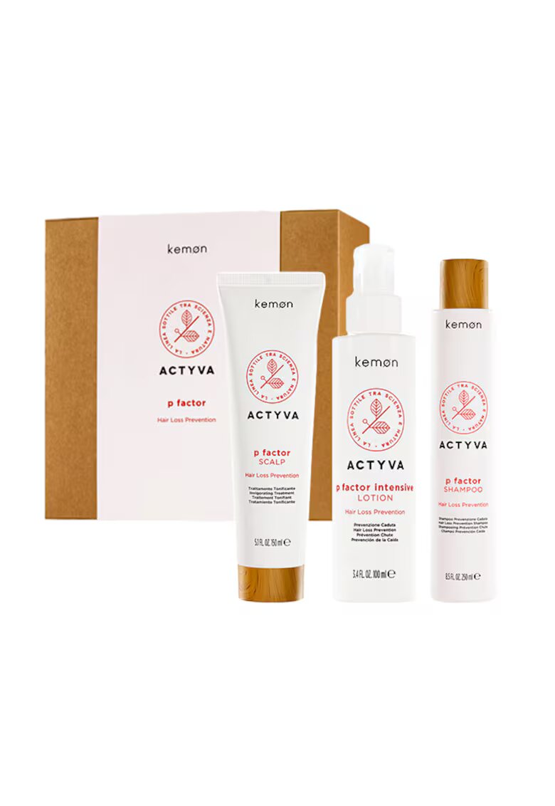Kemon Set anti-caderea parului Actyva P Factor: Sampon 250 ml - Tratament 150 ml - Lotiune 100 ml
