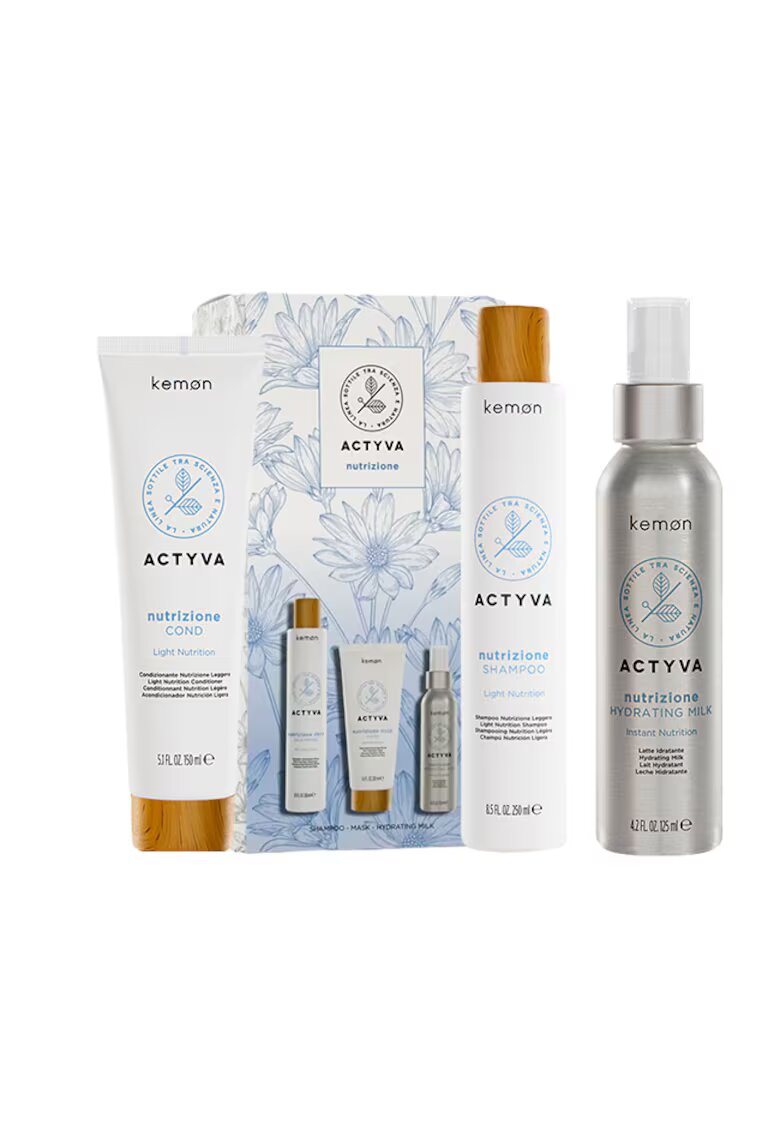 Kemon Set de hidratare Actyva Nutrizione - Sampon 250 ml - Balsam 150 ml - Lapte 125 ml