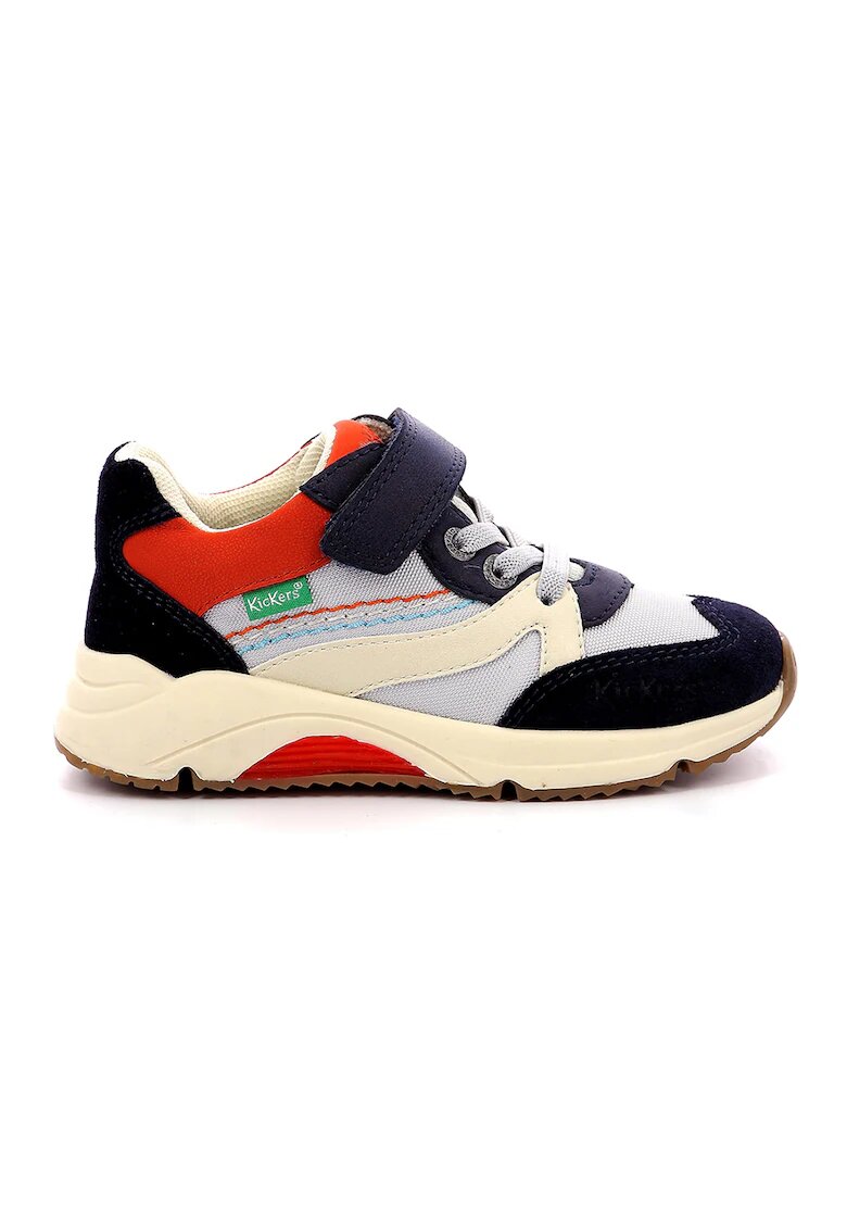 Kickers kids Pantofi sport colorblock cu garnituri de piele - Rosu/Negru/Bleumarin