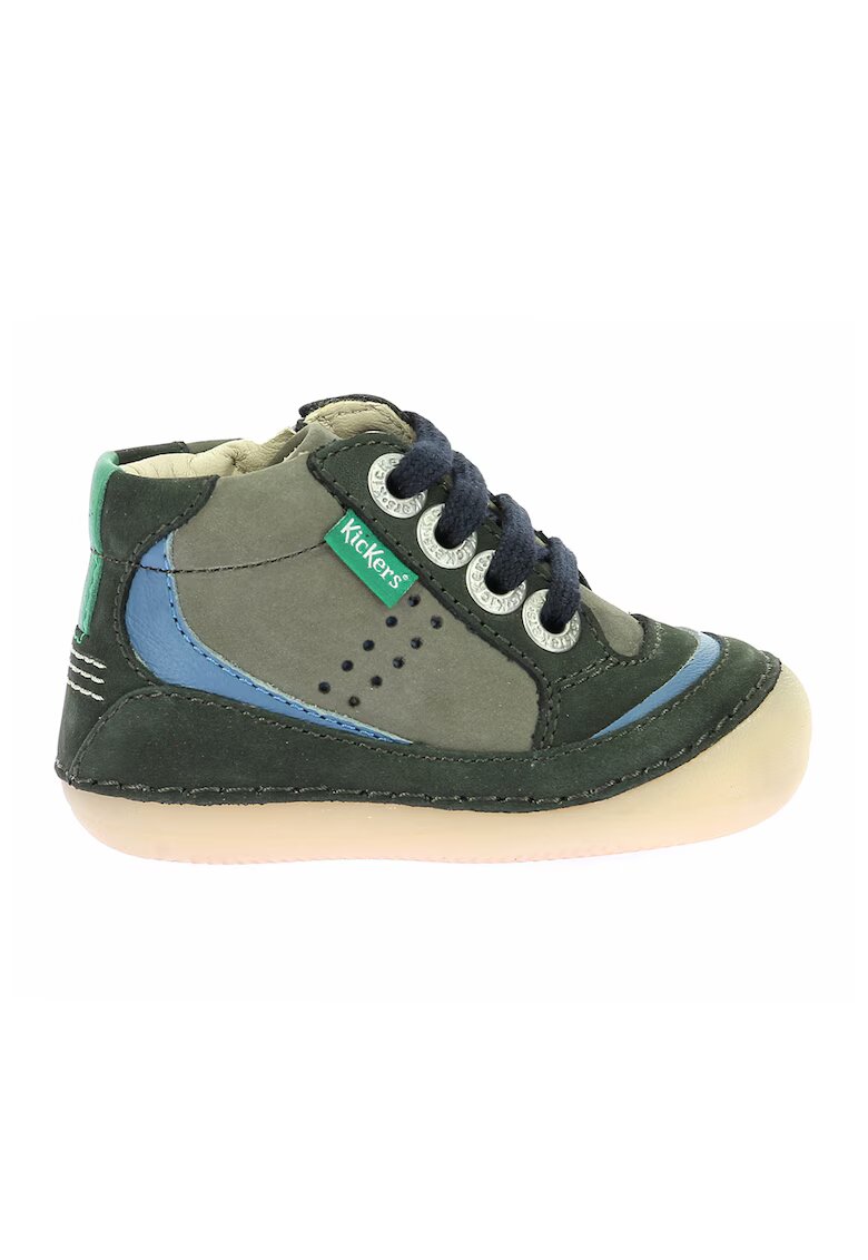 Kickers Pantofi de piele intoarsa cu sireturi - Verde inchis/Albastru