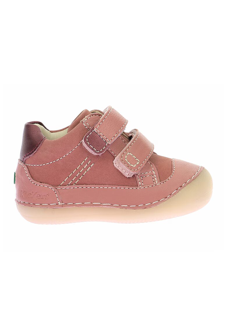 Kickers Pantofi de piele si piele intoarsa cu inchidere velcro - Roz prafuit
