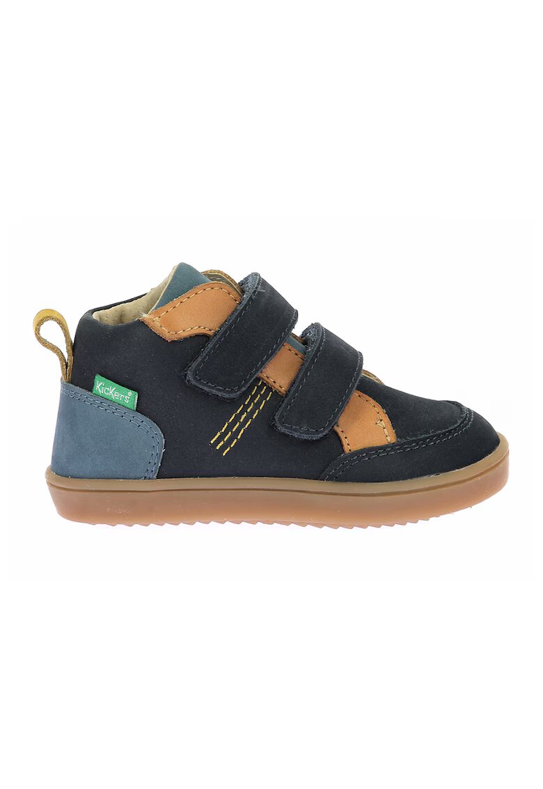 Kickers Pantofi din piele cu inchidere velcro - Albastru prafuit/Bleumarin/Galben mustar