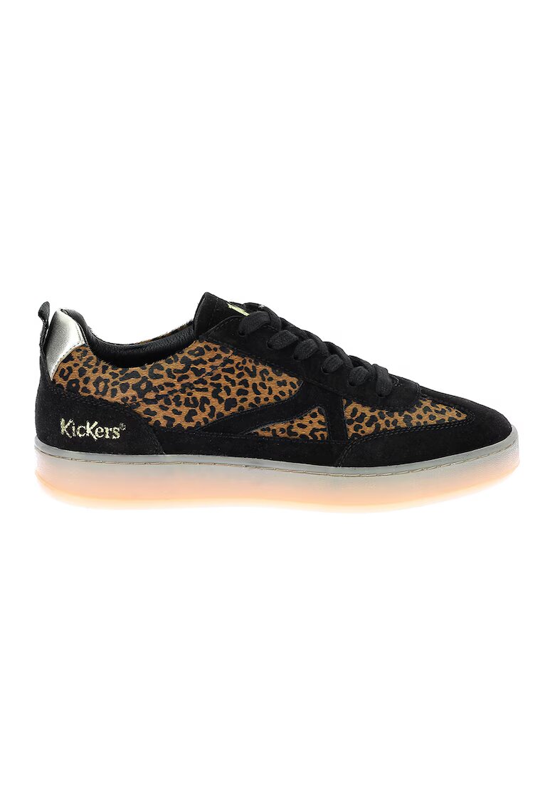 Kickers Pantofi sport de piele cu animal print - Negru/Maro