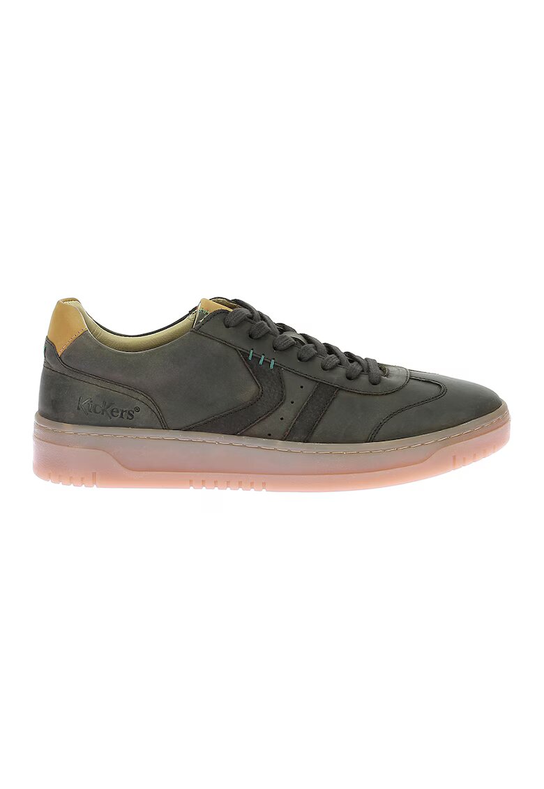 Kickers Pantofi sport low-cut de piele - Kaki/Galben mustar