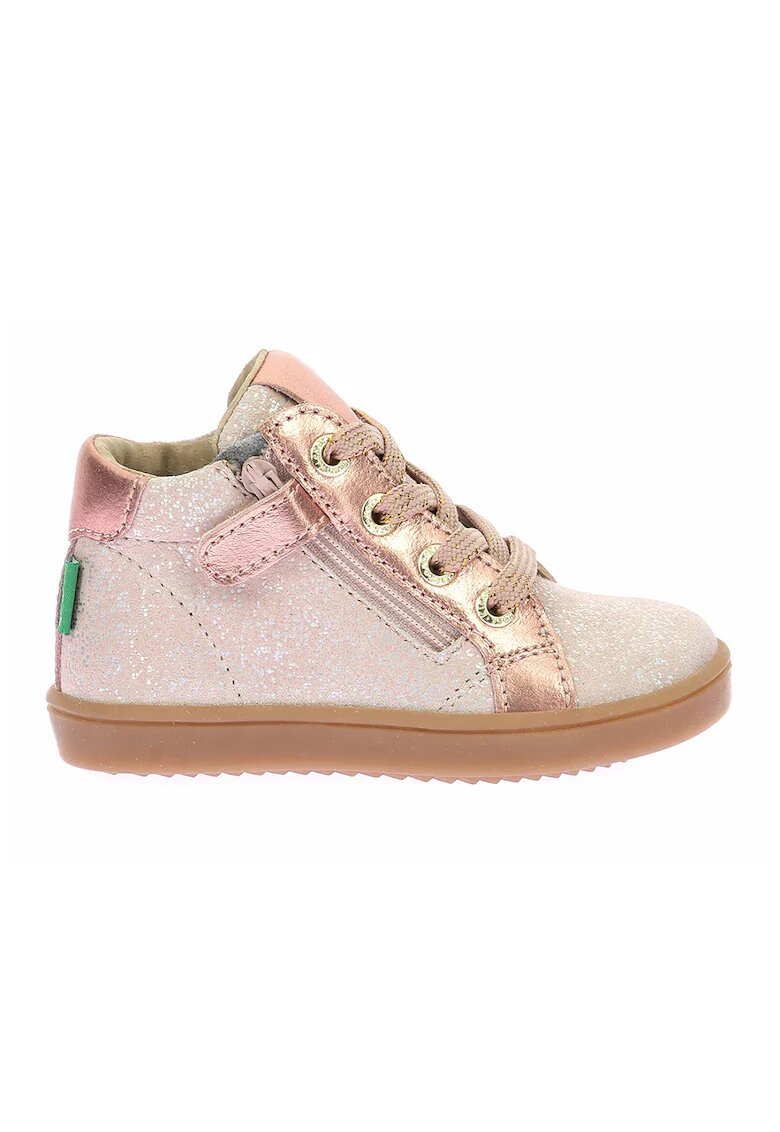 Kickers Pantofi sport mid-high din piele intoarsa cu aspect stralucitor - Auriu rose/Roz