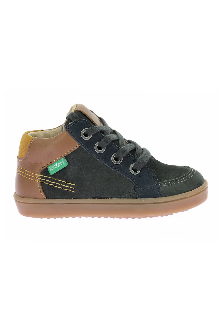 Kickers Pantofi sport mid-high din piele si piele intoarsa - Bej/Verde englez