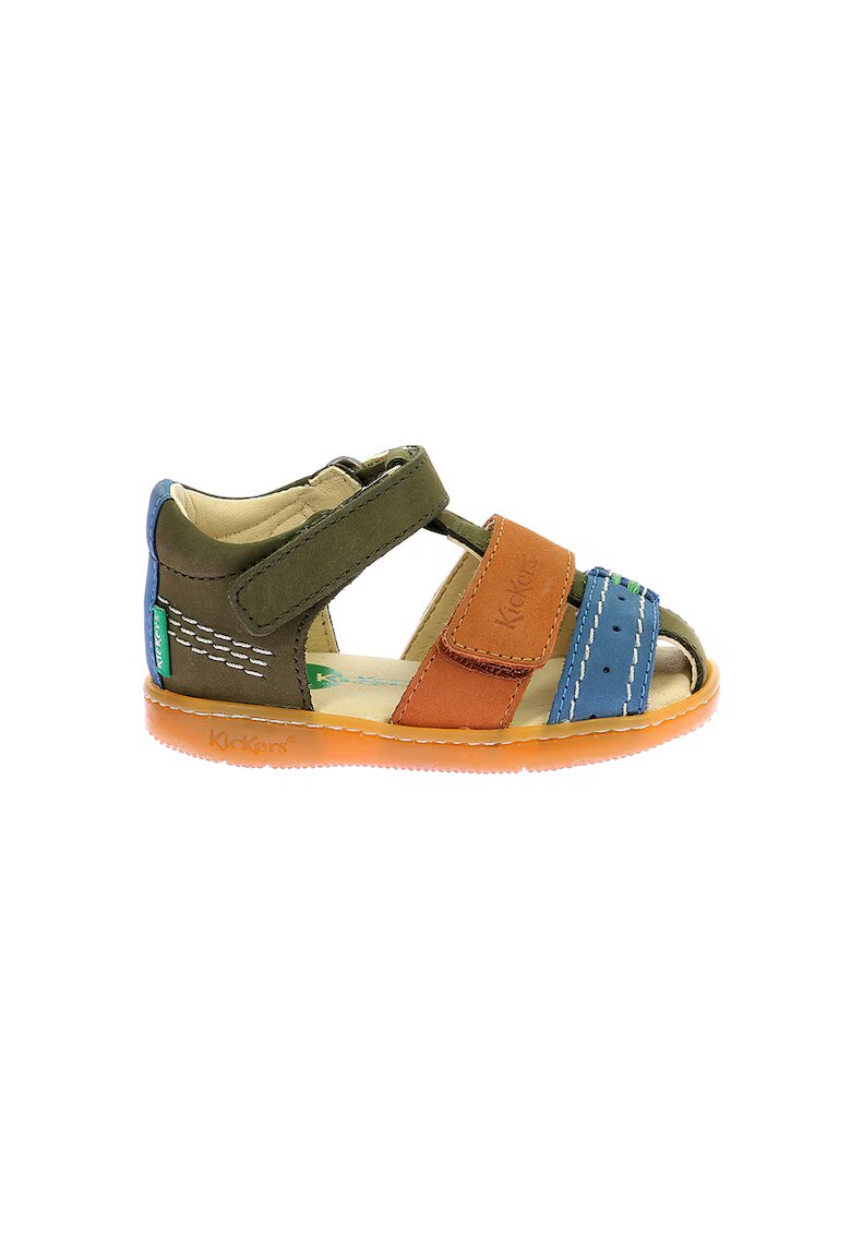 Kickers Sandale de piele cu velcro - Portocaliu/Albastru prafuit/Kaki