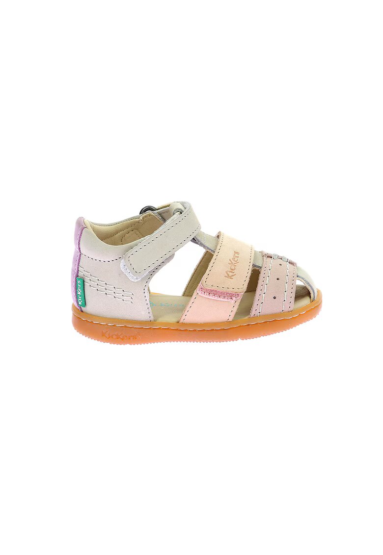 Kickers Sandale de piele cu velcro - Roz deschis/Crem