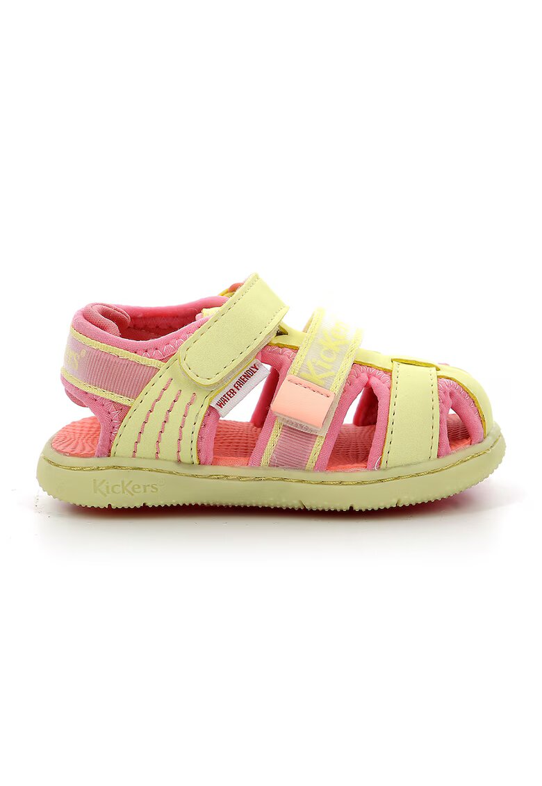 Kickers Sandale fisherman de piele ecologica - Roz/Verde lime