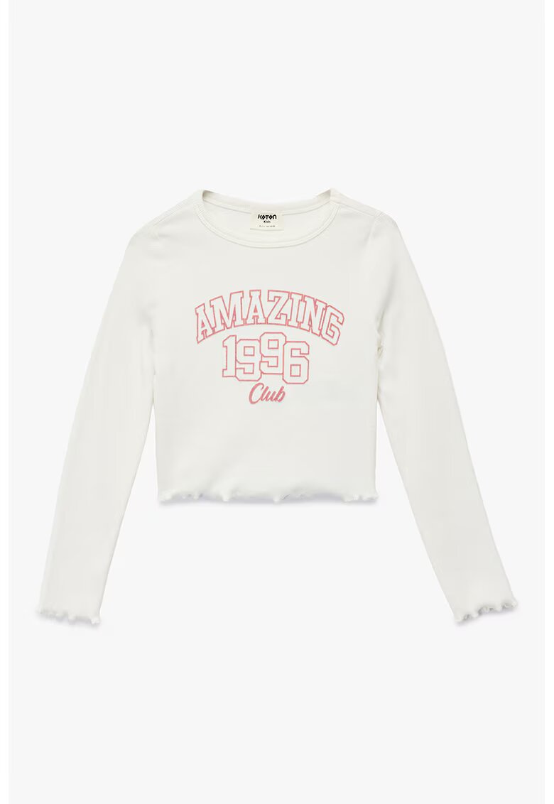 KOTON Blua crop cu imprimeu text - Alb fildes/Roz