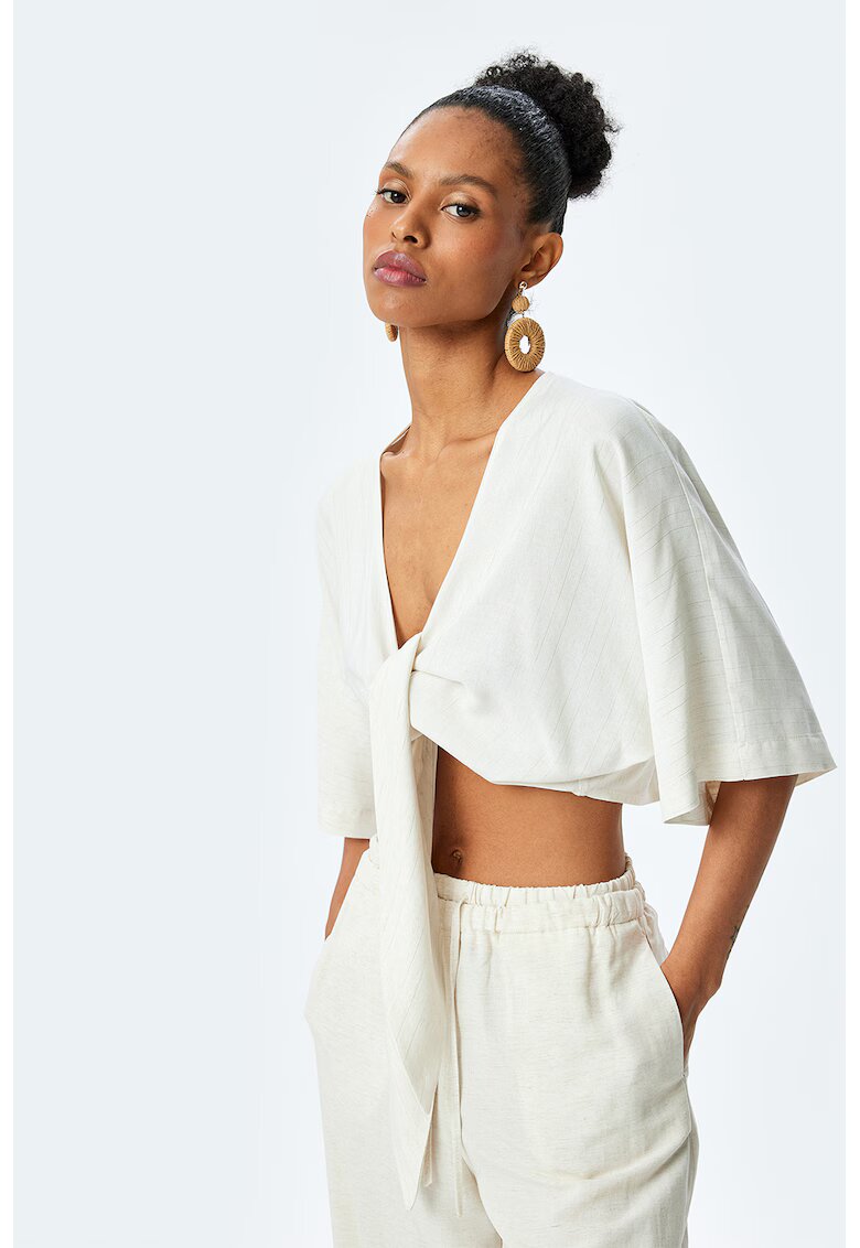 KOTON Bluza crop chimono - Alb murdar