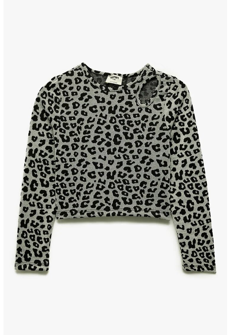 KOTON Bluza crop cu animal print - Negru/Gri