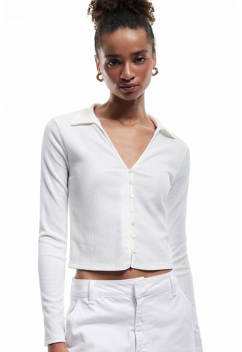 KOTON Bluza crop cu decolteu in V - Alb murdar