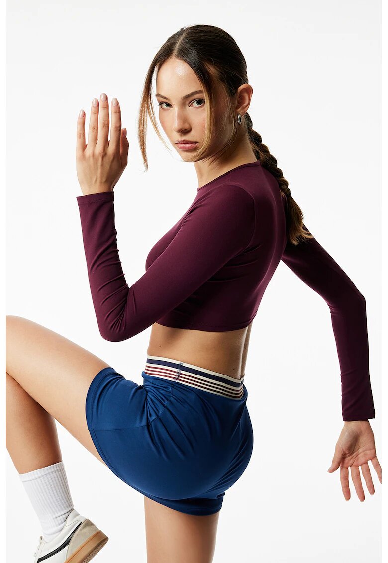 KOTON Bluza crop cu decolteu la baza gatului - Visiniu