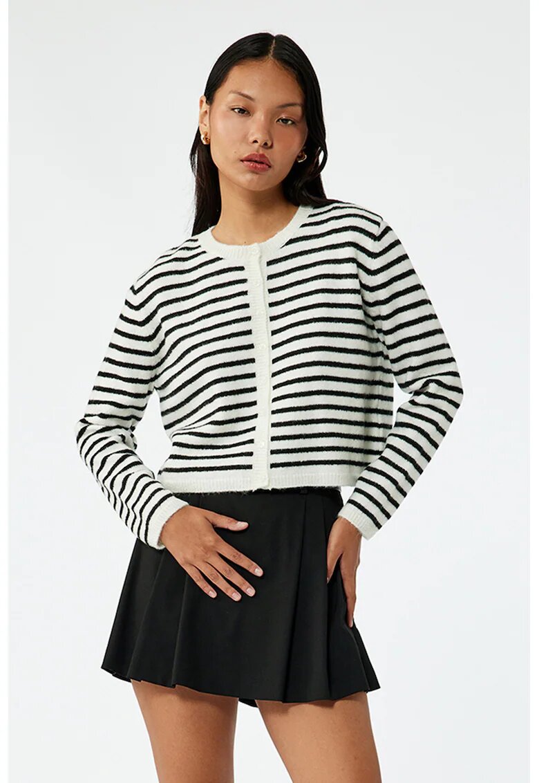 KOTON Bluza crop cu dungi - Negru/Alb optic