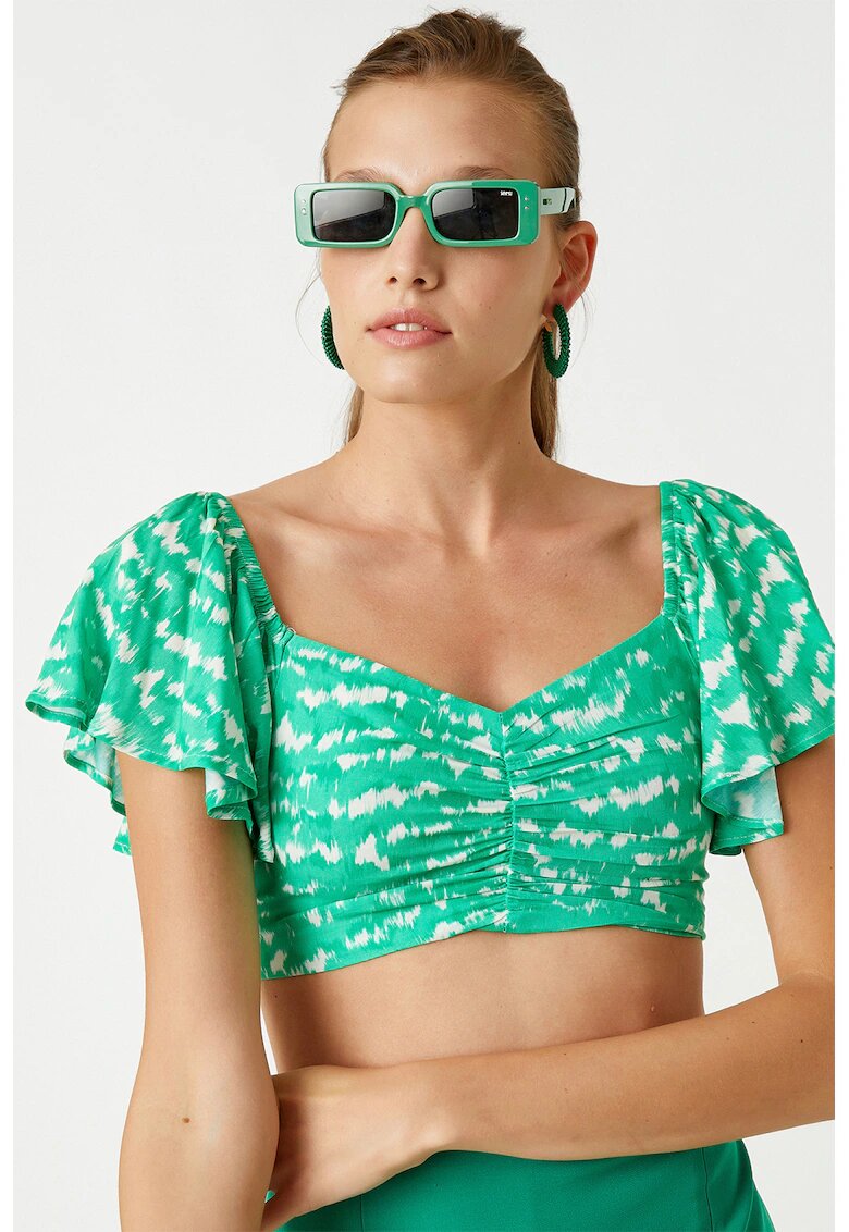 KOTON Bluza crop cu imprimeu grafic - Alb/Verde