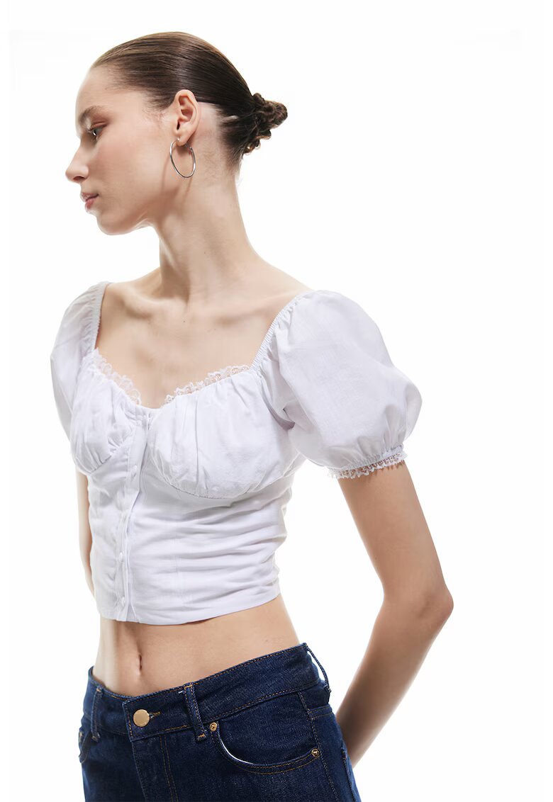 KOTON Bluza crop cu maneci bufante - Alb