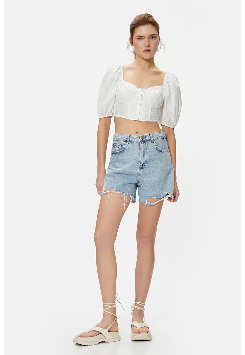 KOTON Bluza crop cu maneci bufante - Alb