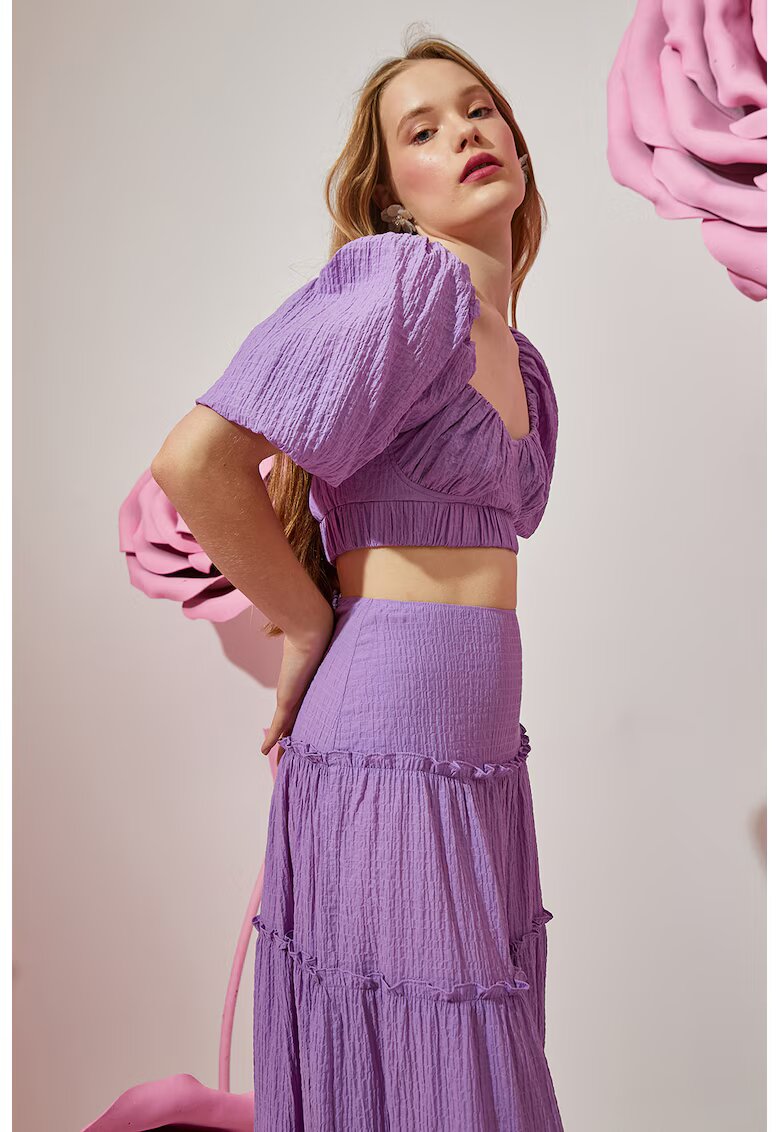 KOTON Bluza crop cu maneci bufante - Lila
