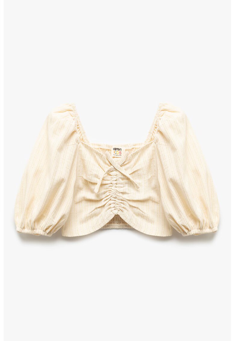 KOTON Bluza crop cu maneci bufante si incretitura elastica - Bej
