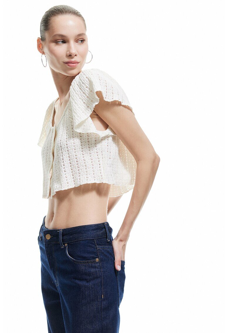 KOTON Bluza crop cu perforatii - Alb fildes