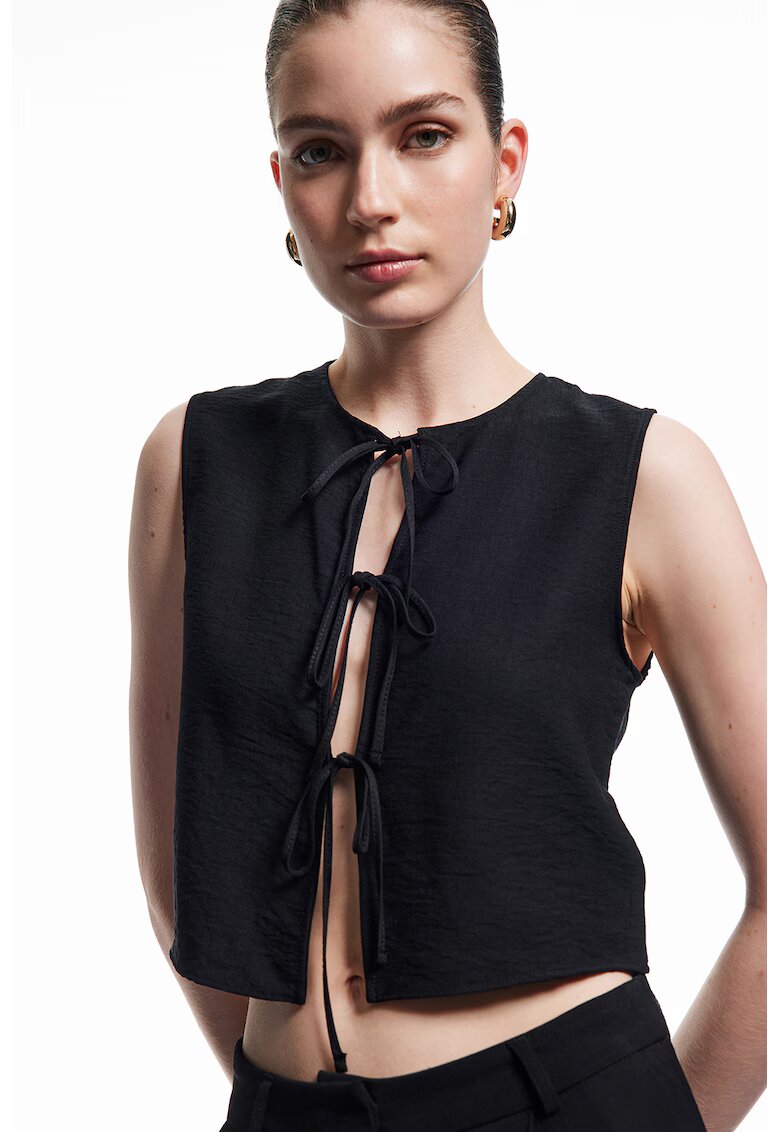 KOTON Bluza crop cu prindere cu snururi - Negru