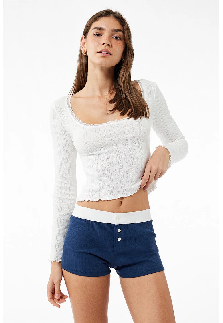 KOTON Bluza crop de pijama din bumbac cu decupaje discrete - Alb
