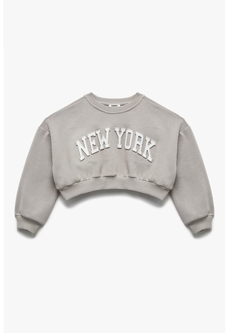 KOTON Bluza crop de trening cu imprimeu text - Alb/Gri cenusiu