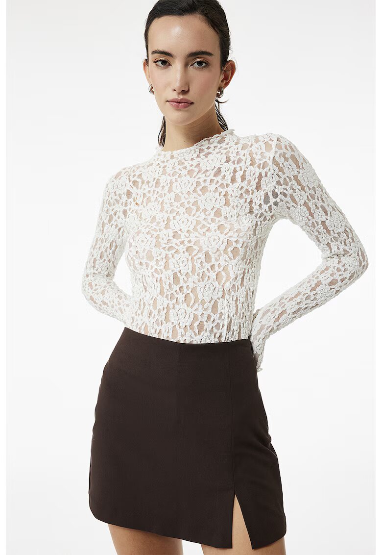 KOTON Bluza crop din amestec de bumbac - Alb murdar/Transparent
