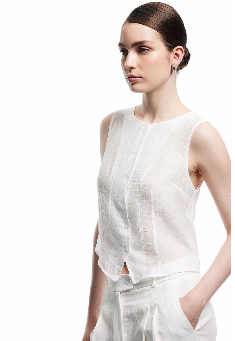 KOTON Bluza crop din amestec de lyocell - Alb optic