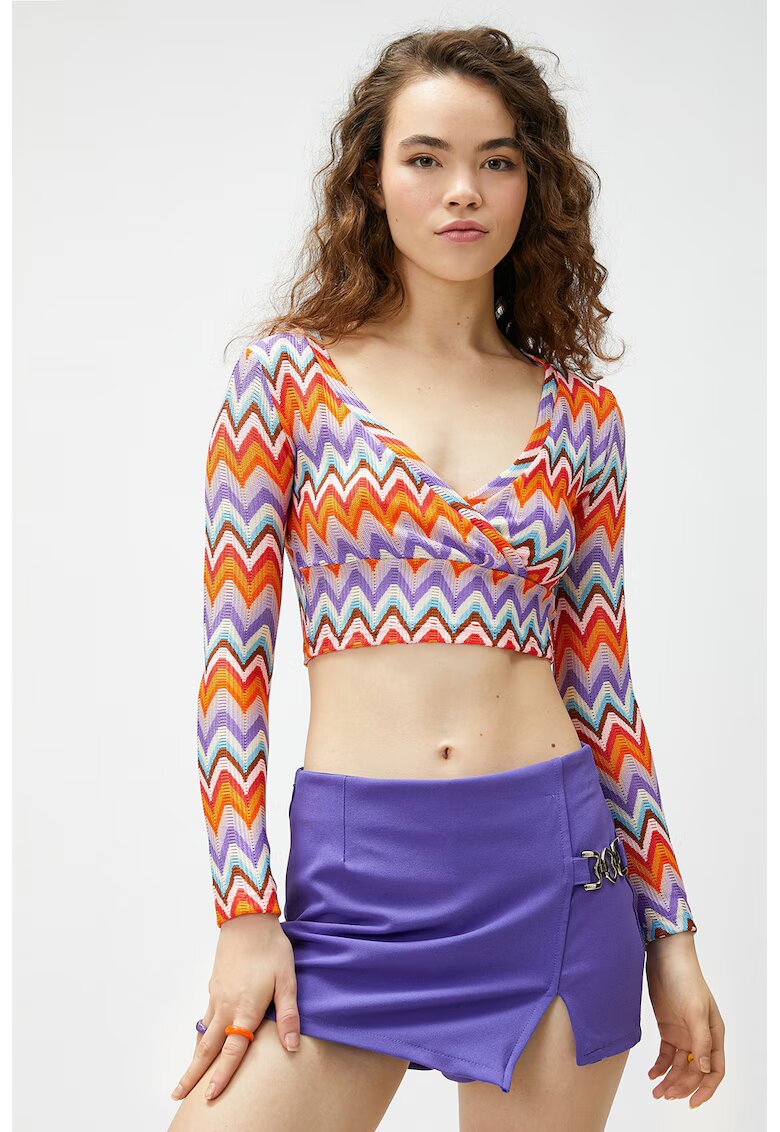 KOTON Bluza crop in dungi - Portocaliu/Violet