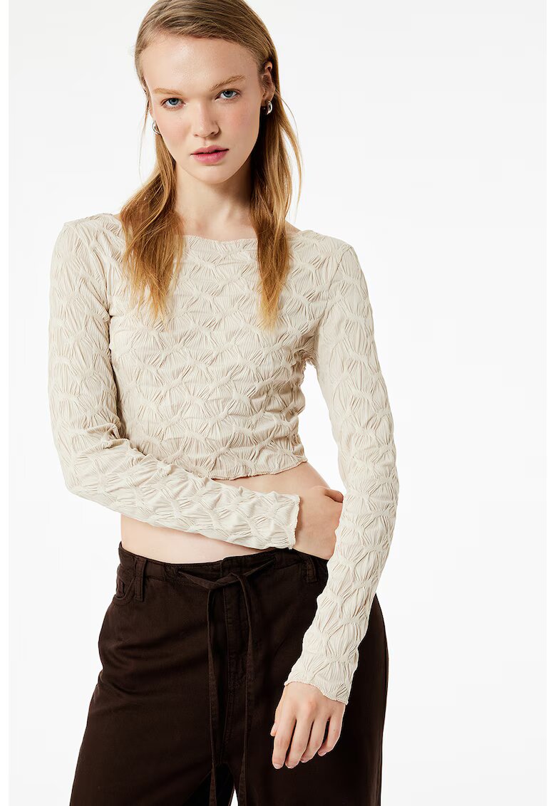 KOTON Bluza crop slim fit - Bej