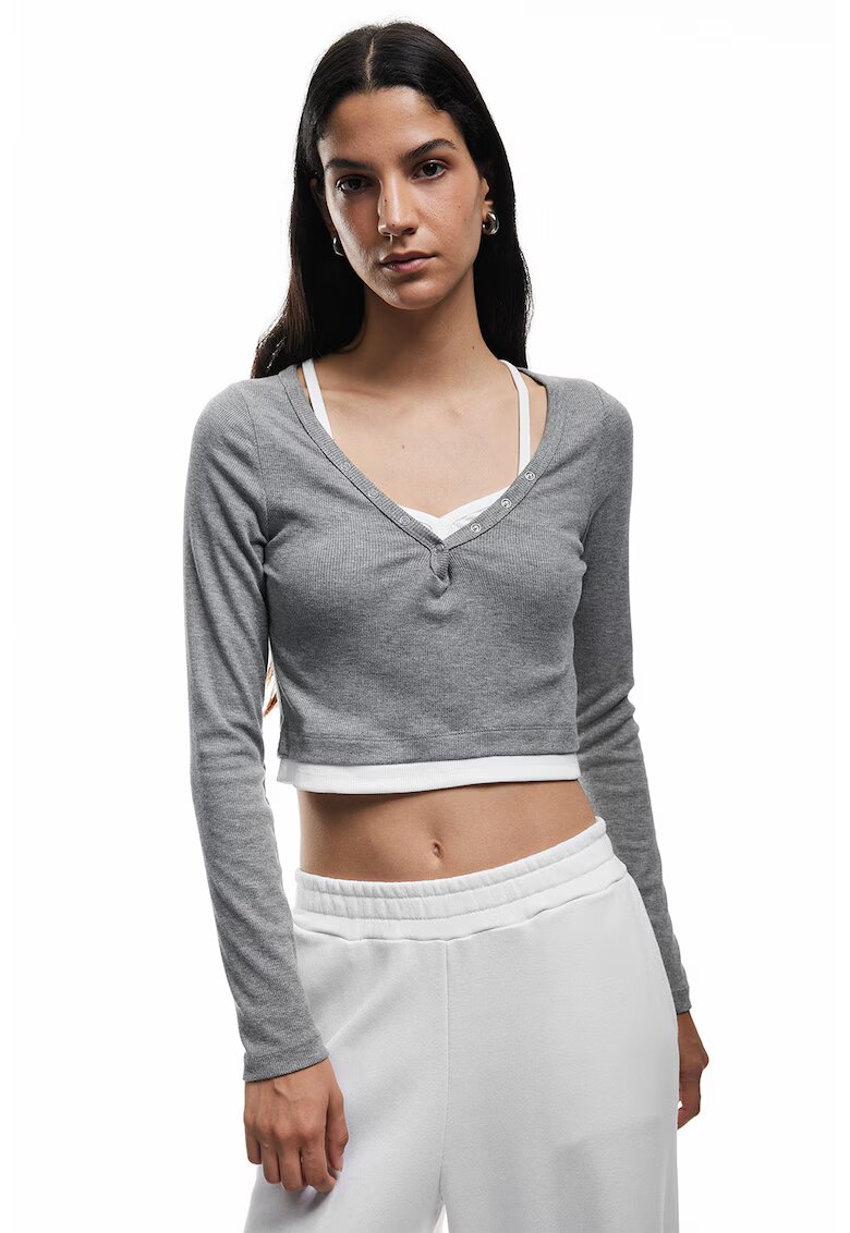 KOTON Bluza crop uni - Alb/Gri melange