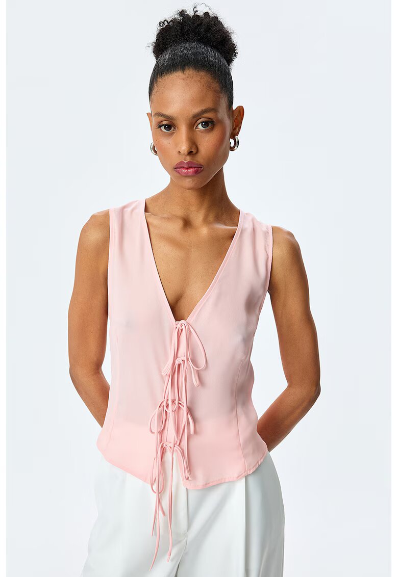 KOTON Bluza cu decolteu in V fara maneci - Roz pastel