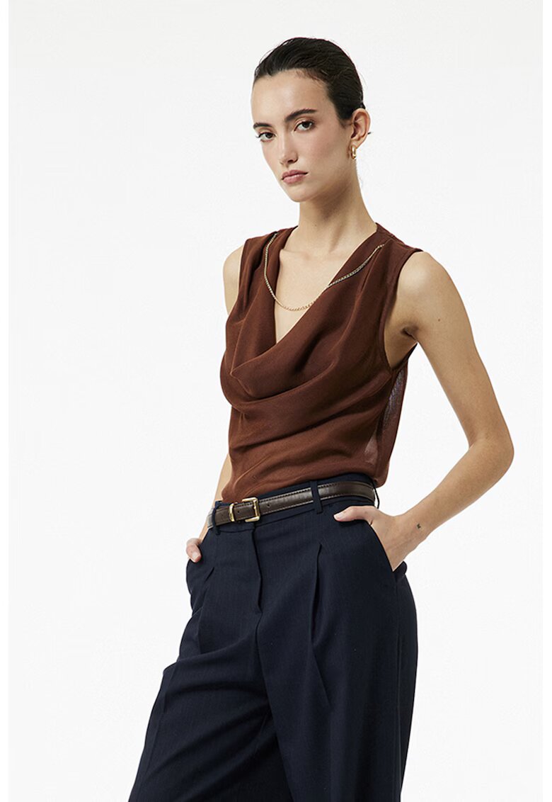 KOTON Bluza cu decolteu tip sal - Maro cognac
