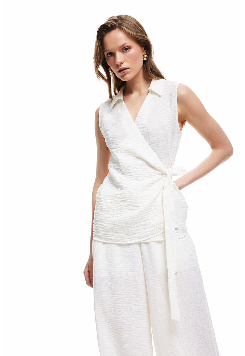 KOTON Bluza cu model petrecut - fara maneci - Crem