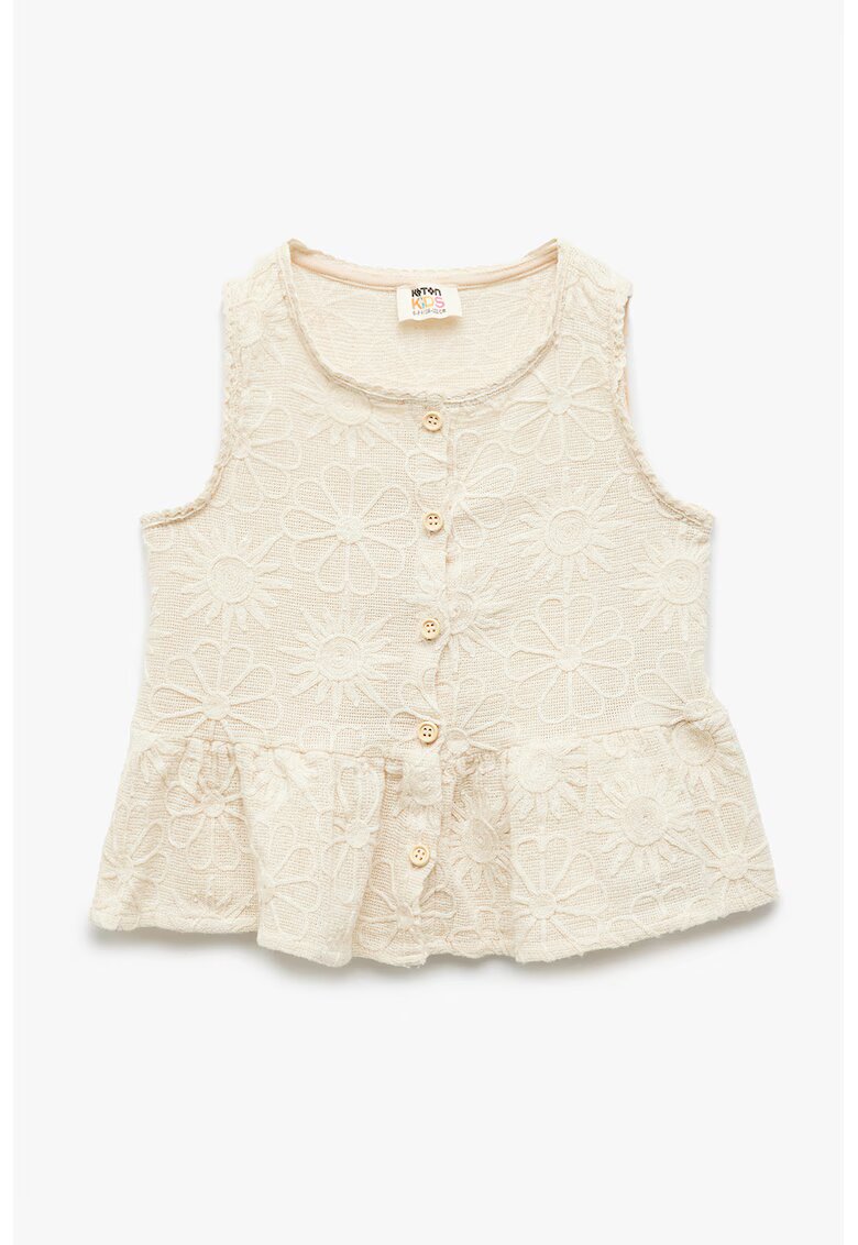 KOTON Bluza de bumbac cu decolteu rotund - Bej deschis