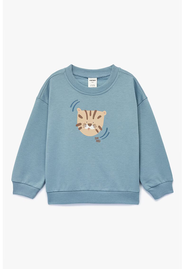 KOTON Bluza de bumbac cu imprimeu - Albastru petrol