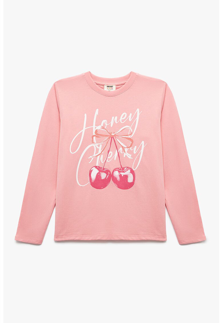 KOTON Bluza de bumbac cu model grafic - Alb/Roz pastel