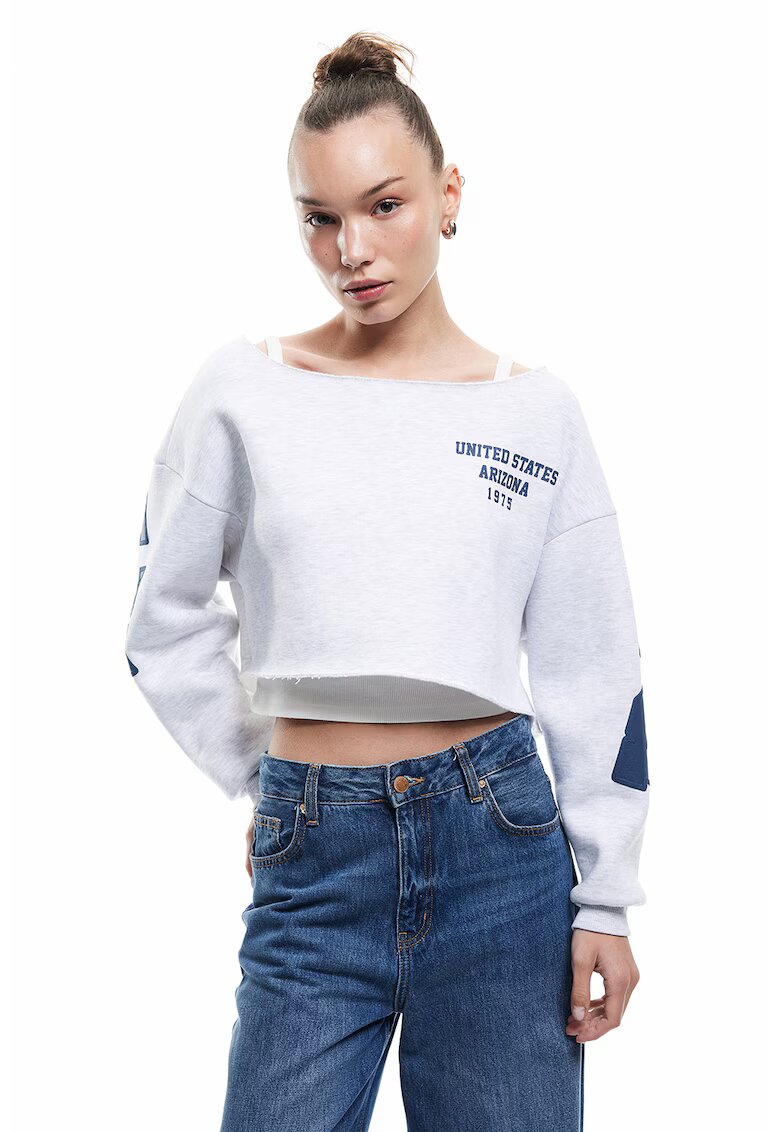 KOTON Bluza de trening crop cu croiala lejera - Albastru inchis/Gri melange