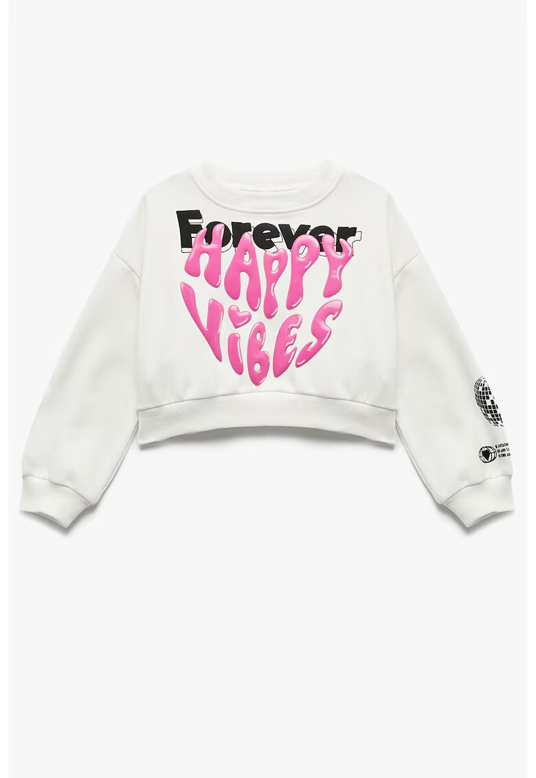 KOTON Bluza de trening crop cu imprimeu text - Alb/Roz