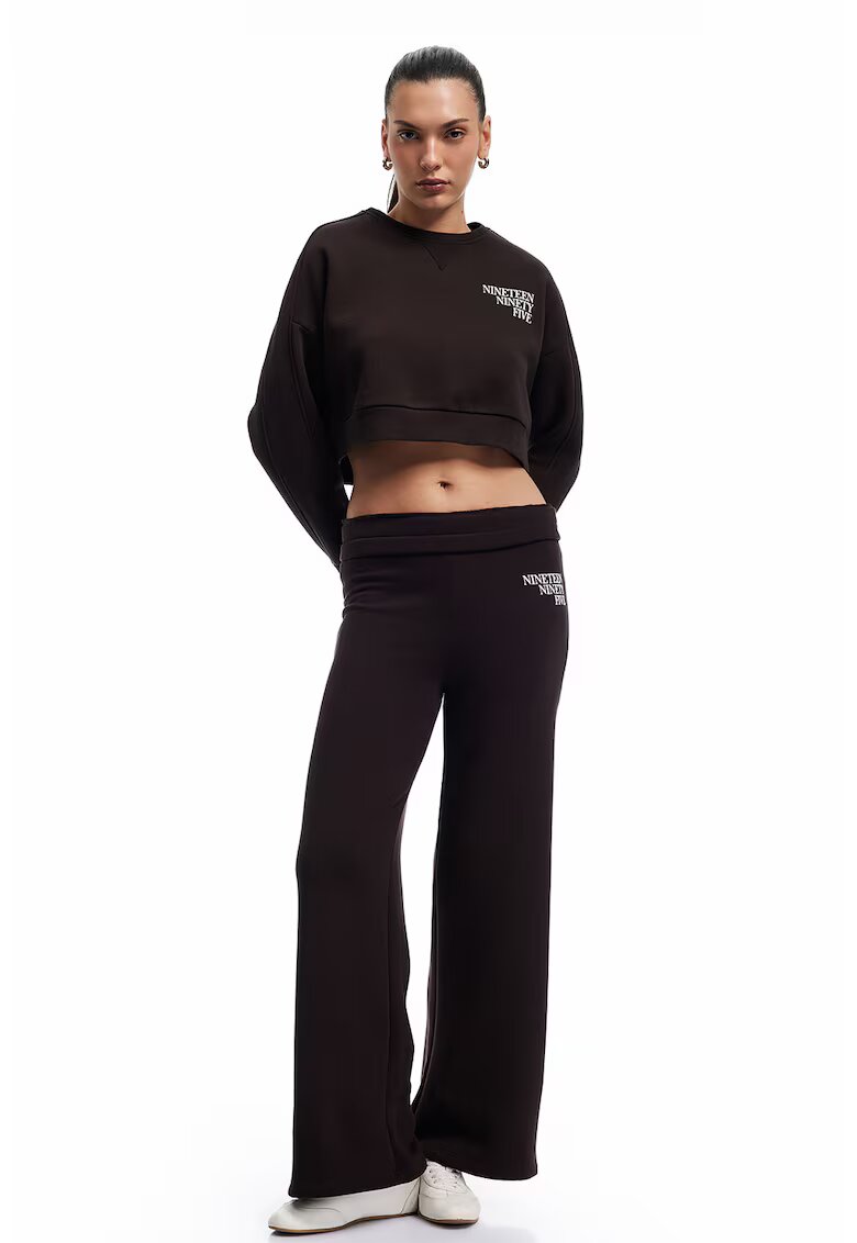 KOTON Bluza de trening crop cu text - Maro inchis