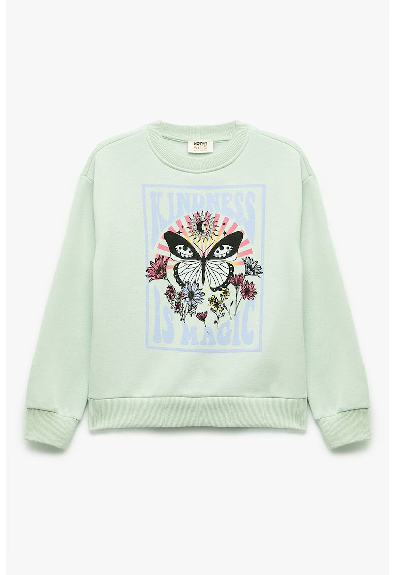 KOTON Bluza de trening cu decolteu la baza gatului si design grafic - Verde pal