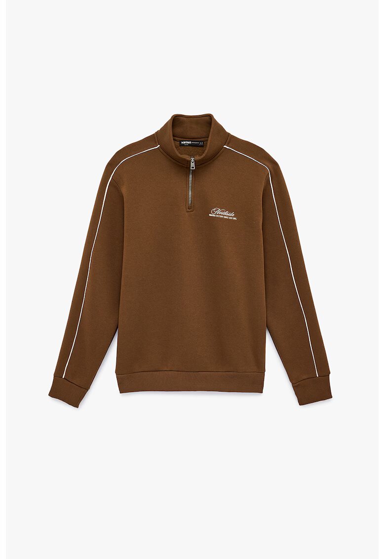 KOTON Bluza de trening cu fenta cu fermoar si benzi contrastante - Maro cognac
